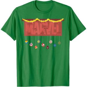 imageMarvel Logo Holiday Christmas Avengers Super Hero Ornaments TShirtKelly Green