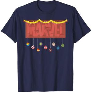 imageMarvel Logo Holiday Christmas Avengers Super Hero Ornaments TShirtNavy Blue