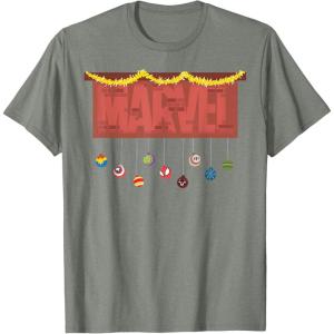 imageMarvel Logo Holiday Christmas Avengers Super Hero Ornaments TShirtOlive Heather