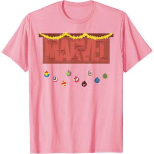 imageMarvel Logo Holiday Christmas Avengers Super Hero Ornaments TShirtPink