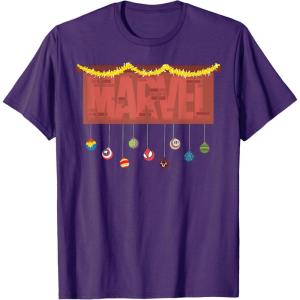 imageMarvel Logo Holiday Christmas Avengers Super Hero Ornaments TShirtPurple