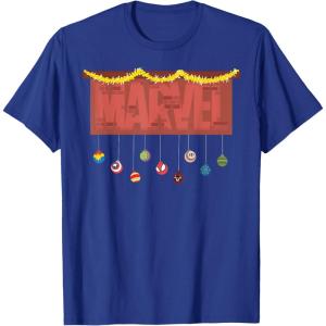 imageMarvel Logo Holiday Christmas Avengers Super Hero Ornaments TShirtRoyal Blue
