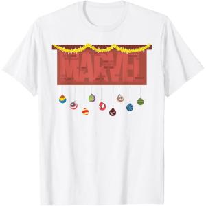 imageMarvel Logo Holiday Christmas Avengers Super Hero Ornaments TShirtWhite