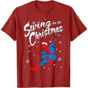 imageMarvel SpiderMan Swing In To Christmas TShirtCranberry Red