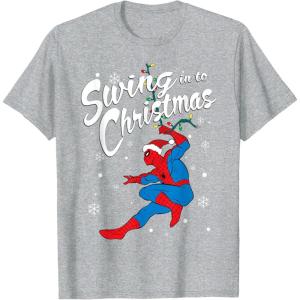 imageMarvel SpiderMan Swing In To Christmas TShirtHeather Grey