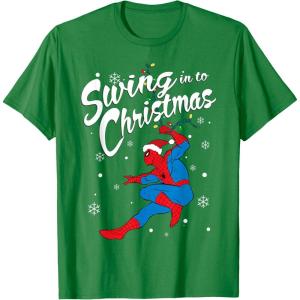 imageMarvel SpiderMan Swing In To Christmas TShirtKelly Green