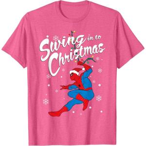 imageMarvel SpiderMan Swing In To Christmas TShirtPink Heather