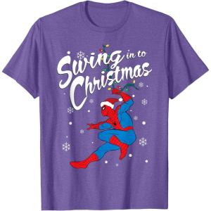 imageMarvel SpiderMan Swing In To Christmas TShirtPurple Heather