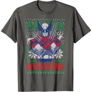 imageMarvel XMen Wolverine Christmas Tree Ugly Sweater TShirtAsphalt Grey