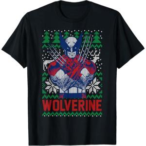 imageMarvel XMen Wolverine Christmas Tree Ugly Sweater TShirtBlack