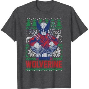 imageMarvel XMen Wolverine Christmas Tree Ugly Sweater TShirtDark Heather Grey