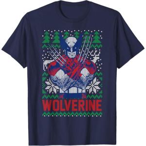 imageMarvel XMen Wolverine Christmas Tree Ugly Sweater TShirtNavy Blue