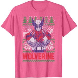 imageMarvel XMen Wolverine Christmas Tree Ugly Sweater TShirtPink Heather