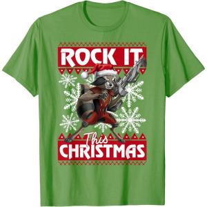 imageMarvel Guardians Of The Galaxy Rocket Rock It This Christmas TShirtGrass Green
