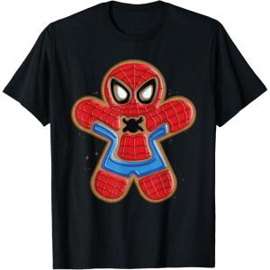 imageMarvel SpiderMan Holiday Christmas Gingerbread Man Cookie TShirtBlack