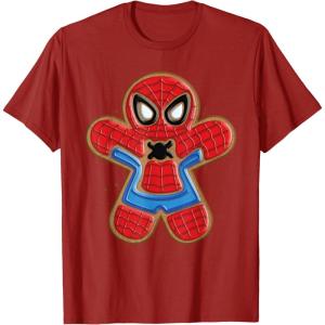 imageMarvel SpiderMan Holiday Christmas Gingerbread Man Cookie TShirtCranberry Red