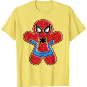 imageMarvel SpiderMan Holiday Christmas Gingerbread Man Cookie TShirtLemon Yellow