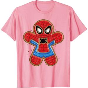 imageMarvel SpiderMan Holiday Christmas Gingerbread Man Cookie TShirtPink