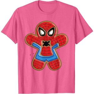imageMarvel SpiderMan Holiday Christmas Gingerbread Man Cookie TShirtPink Heather