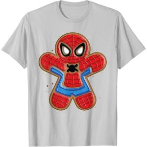 imageMarvel SpiderMan Holiday Christmas Gingerbread Man Cookie TShirtSilver Grey