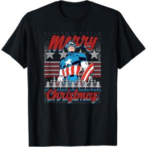 imageMarvel Christmas Captain America Ugly Sweater Pattern TShirtBlack
