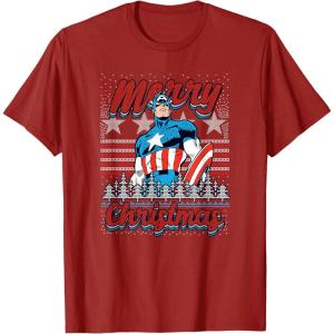 imageMarvel Christmas Captain America Ugly Sweater Pattern TShirtCranberry Red