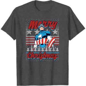imageMarvel Christmas Captain America Ugly Sweater Pattern TShirtDark Heather Grey
