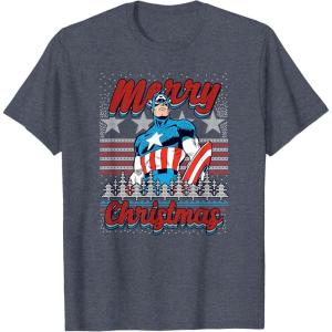 imageMarvel Christmas Captain America Ugly Sweater Pattern TShirtHeather Blue