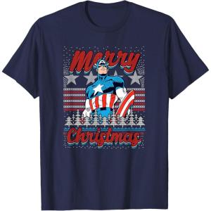 imageMarvel Christmas Captain America Ugly Sweater Pattern TShirtNavy Blue