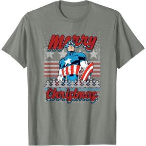 imageMarvel Christmas Captain America Ugly Sweater Pattern TShirtOlive Heather