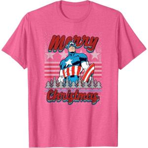 imageMarvel Christmas Captain America Ugly Sweater Pattern TShirtPink Heather