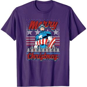 imageMarvel Christmas Captain America Ugly Sweater Pattern TShirtPurple