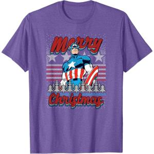 imageMarvel Christmas Captain America Ugly Sweater Pattern TShirtPurple Heather