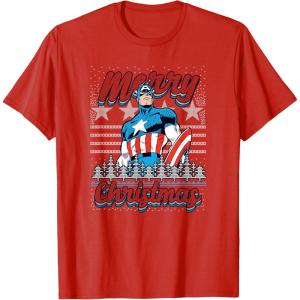 imageMarvel Christmas Captain America Ugly Sweater Pattern TShirtRed