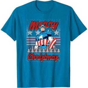 imageMarvel Christmas Captain America Ugly Sweater Pattern TShirtSapphire Blue