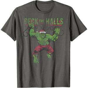imageMarvel Christmas Hulk Deck The Halls Portrait TShirtAsphalt Grey