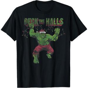 imageMarvel Christmas Hulk Deck The Halls Portrait TShirtBlack