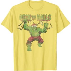 imageMarvel Christmas Hulk Deck The Halls Portrait TShirtLemon Yellow