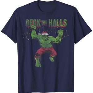 imageMarvel Christmas Hulk Deck The Halls Portrait TShirtNavy Blue