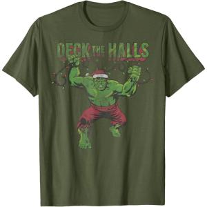 imageMarvel Christmas Hulk Deck The Halls Portrait TShirtOlive Green
