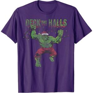 imageMarvel Christmas Hulk Deck The Halls Portrait TShirtPurple