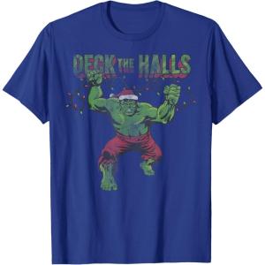 imageMarvel Christmas Hulk Deck The Halls Portrait TShirtRoyal Blue