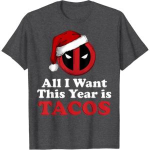 imageMarvel Deadpool I Want Tacos For Christmas Graphic TShirtDark Heather Grey
