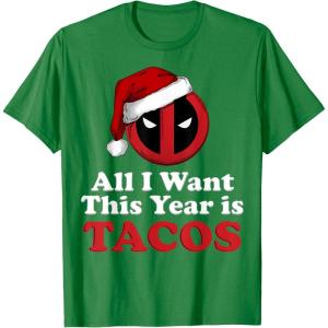 imageMarvel Deadpool I Want Tacos For Christmas Graphic TShirtKelly Green