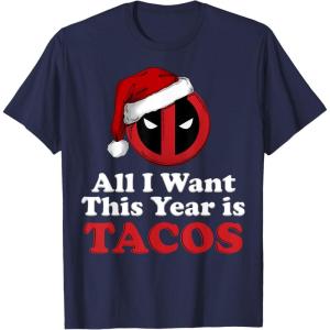imageMarvel Deadpool I Want Tacos For Christmas Graphic TShirtNavy Blue