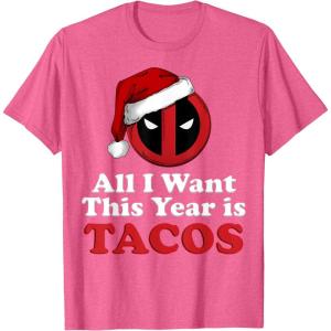 imageMarvel Deadpool I Want Tacos For Christmas Graphic TShirtPink Heather