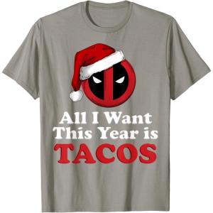 imageMarvel Deadpool I Want Tacos For Christmas Graphic TShirtSlate Grey