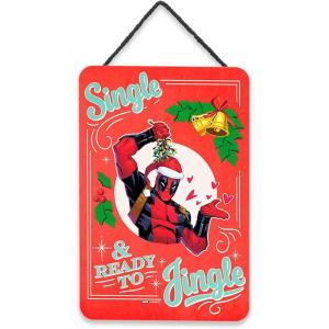 imageMarvel Deadpool Single and Ready to Jingle Hanging Wood Wall Decor  Funny Deadpool Sign for Holiday or Christmas DecorRed