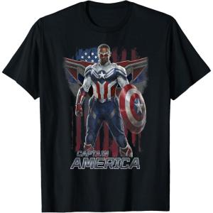 imageMarvel Falcon Winter Soldier Captain America Flag Portrait TShirtBlack
