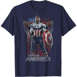imageMarvel Falcon Winter Soldier Captain America Flag Portrait TShirtNavy Blue